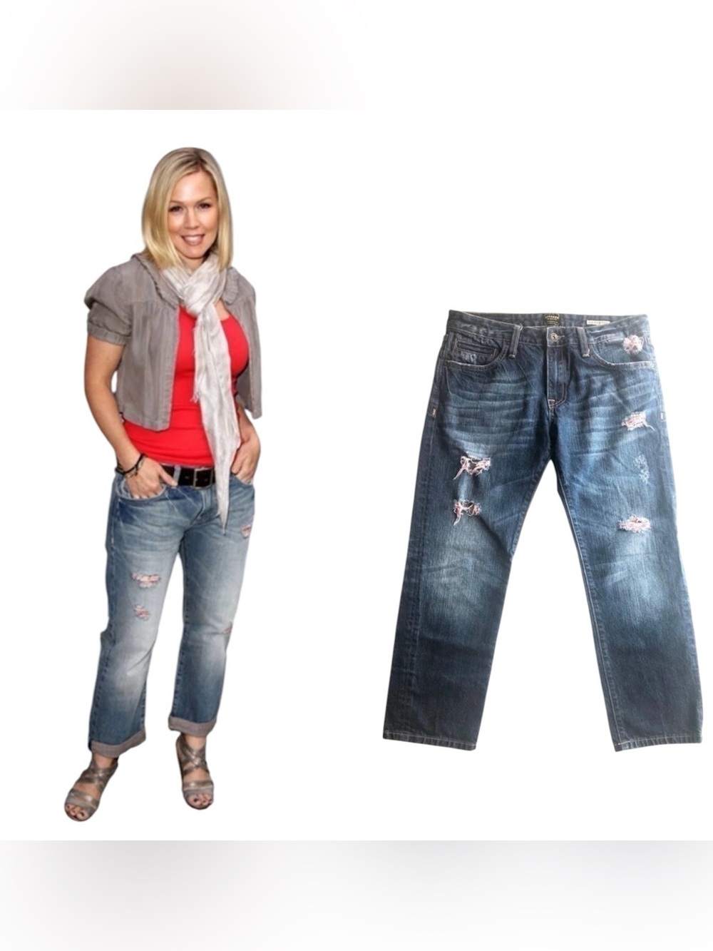 Anoname Boyfriend Denim Blue Jeans Chloe Crop Size 27 Distressed mid rise Y2K